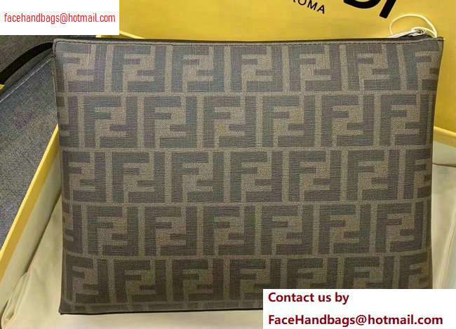 Fendi FF Logo Fabric Pouch Clutch Bag Brown/Yellow Piping 2020