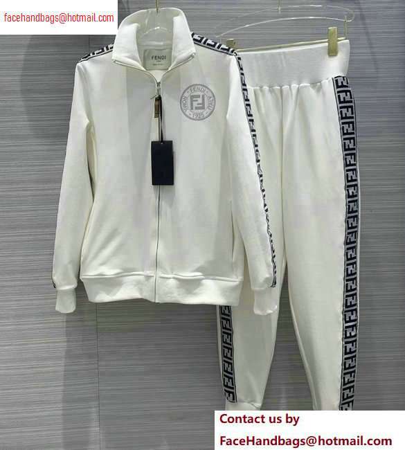 Fendi FF Logo Trim Jacket and Pants Suit White 2020 - Click Image to Close
