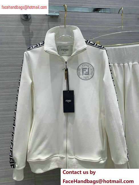 Fendi FF Logo Trim Jacket and Pants Suit White 2020 [Fendi-FF-Logo-Trim ...