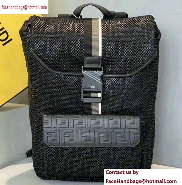 Fendi Mesh Fabric FF Motif Wide-design Backpack Bag Black 2020