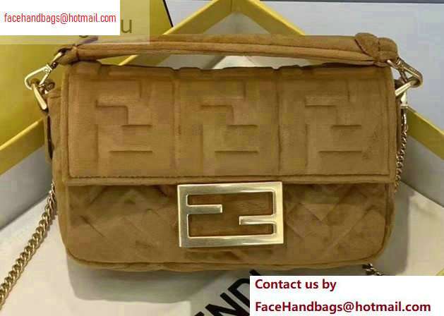Fendi Velvet Embossed FF Motif Baguette Mini Bag Brown 2020