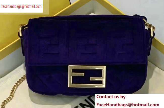 Fendi Velvet Embossed FF Motif Baguette Mini Bag Purple 2020