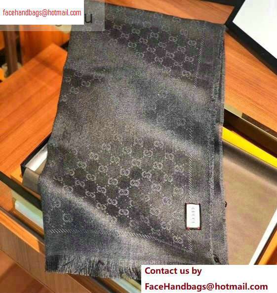 Gucci GG Jacquard Pattern Wool Scarf 411115 180x48cm Dark Gray
