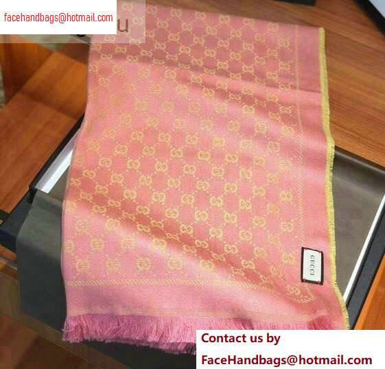 Gucci GG Jacquard Pattern Wool Scarf 411115 180x48cm Pink/Yellow