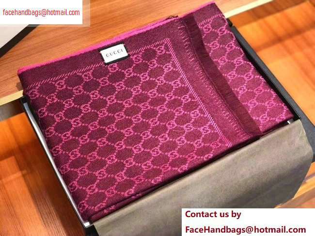 Gucci GG Jacquard Pattern Wool Scarf 411115 180x48cm Purple - Click Image to Close