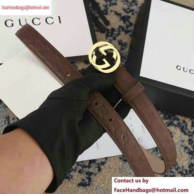 Gucci Width 2.5cm Signature Leather Belt Brown with Interlocking G Buckle - Click Image to Close