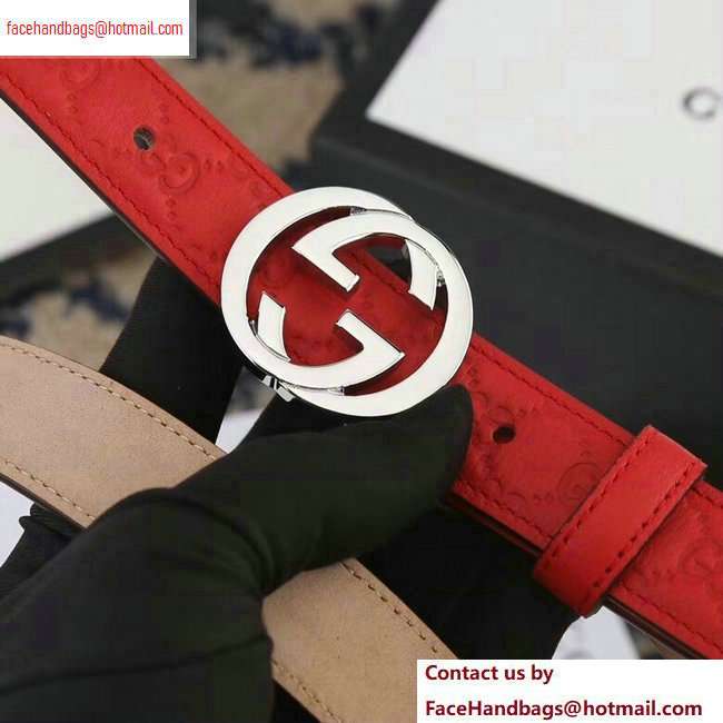 Gucci Width 2.5cm Signature Leather Belt Red with Interlocking G Buckle - Click Image to Close