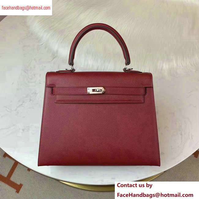 Hermes Kelly 25cm Bag in Original Epsom Leather Dark Red - Click Image to Close