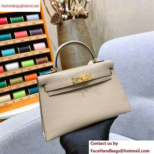 Hermes Mini Kelly II Bag in Original Chevre Leather Pale Gray - Click Image to Close