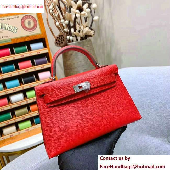 Hermes Mini Kelly II Bag in Original Epsom Leather Cherry Red - Click Image to Close