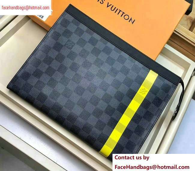 Louis Vuitton Pochette Voyage MM Bag Damier Graphite Canvas N60107 Yellow Stripe