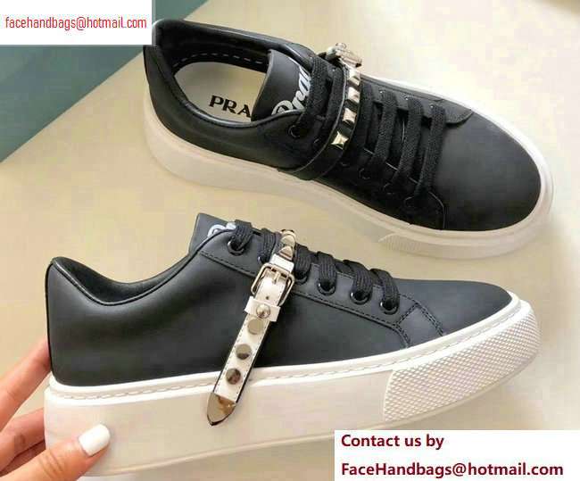 Prada Gabardine Leather Sneakers Black/White Studded Strap 2020