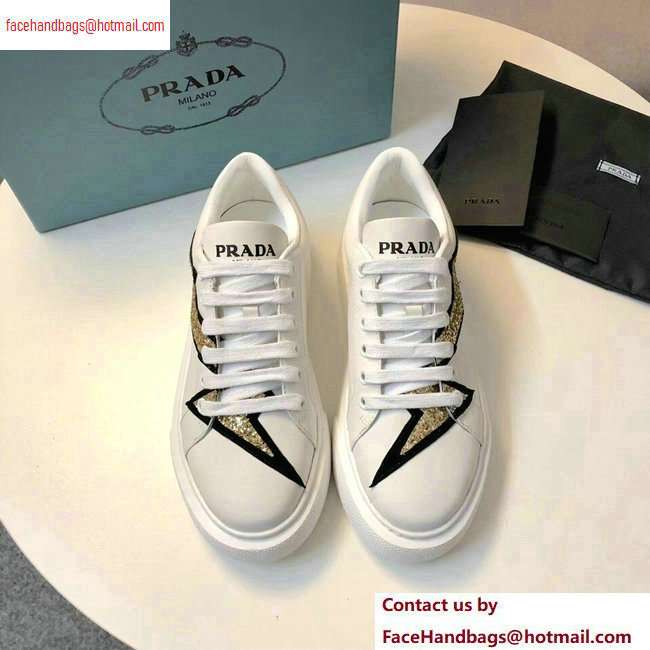 Prada Leather Sneakers White/Gold 2020 - Click Image to Close
