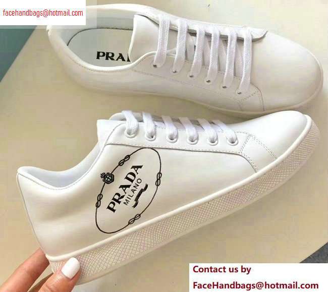 Prada Leather Sneakers White with Black Logo Milanno 2020