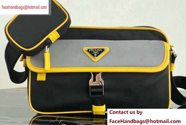 Prada Nylon and Saffiano Leather Shoulder Bag 2VH074 Gray/Yellow/Black 2020