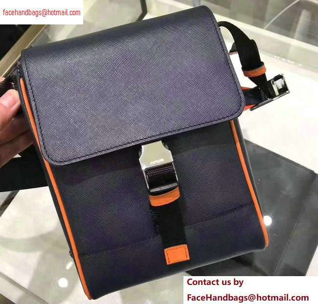 Prada Saffiano Leather Shoulder Bag 2VD019 Navy Blue/Orange 2020