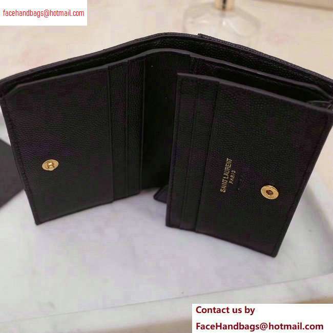 Saint Laurent Monogram Card Case in Grained Embossed Leather 530841 Black/Gold