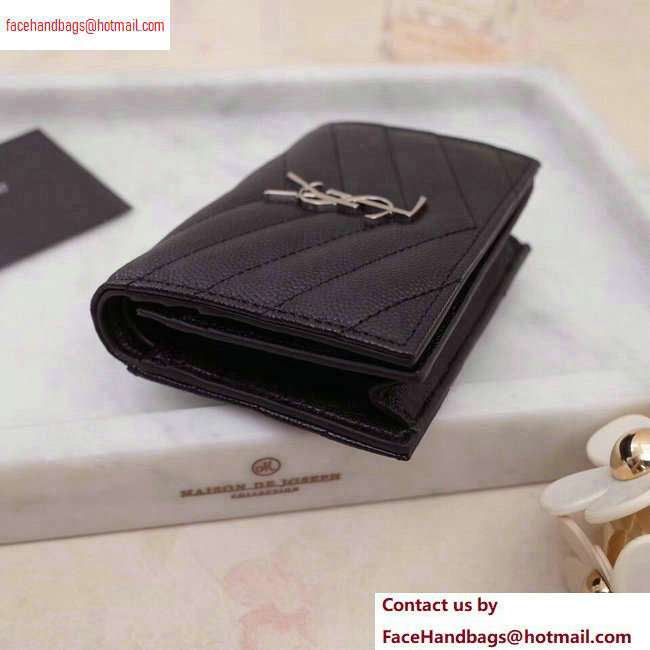 Saint Laurent Monogram Card Case in Grained Embossed Leather 530841 Black/Silver