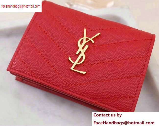 Saint Laurent Monogram Card Case in Grained Embossed Leather 530841 Red/Gold