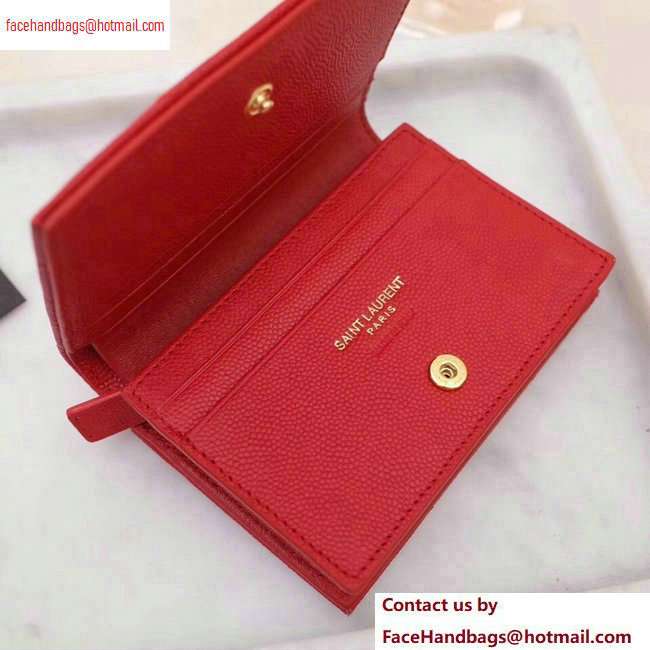 Saint Laurent Monogram Card Case in Grained Embossed Leather 530841 Red/Gold