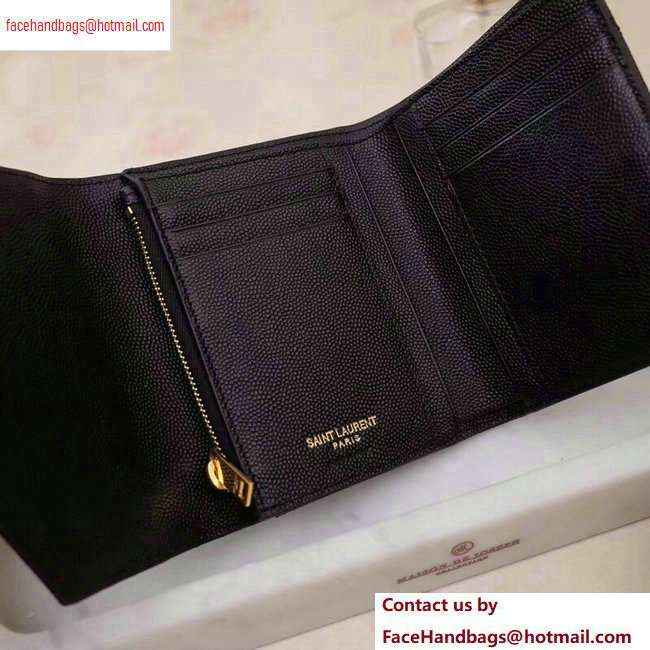Saint Laurent Monogram Compact Tri Fold Wallet in Grained Embossed Leather 403943 Black/Gold