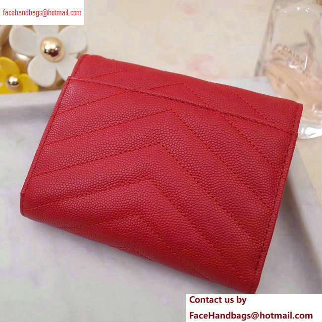Saint Laurent Monogram Compact Tri Fold Wallet in Grained Embossed Leather 403943 Red/Silver