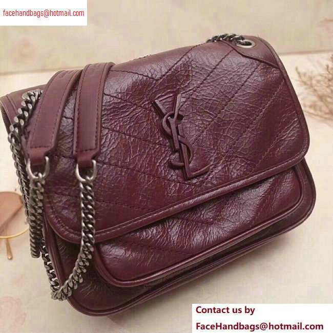 Saint Laurent Niki Baby Bag in Vintage Leather 533037 Burgundy