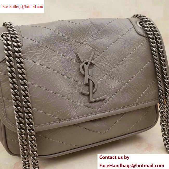 Saint Laurent Niki Baby Bag in Vintage Leather 533037 Light Gray