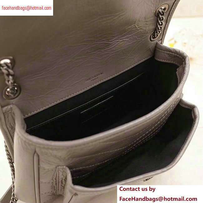 Saint Laurent Niki Baby Bag in Vintage Leather 533037 Light Gray