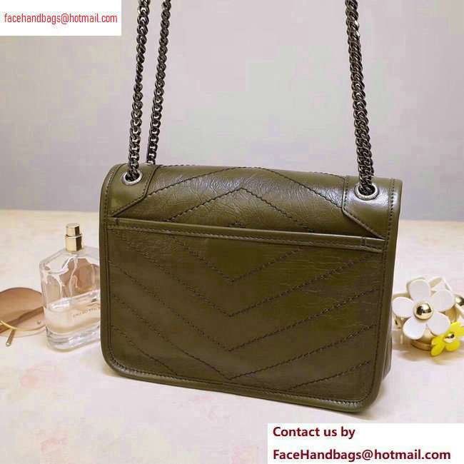 Saint Laurent Niki Baby Bag in Vintage Leather 533037 Olive Green