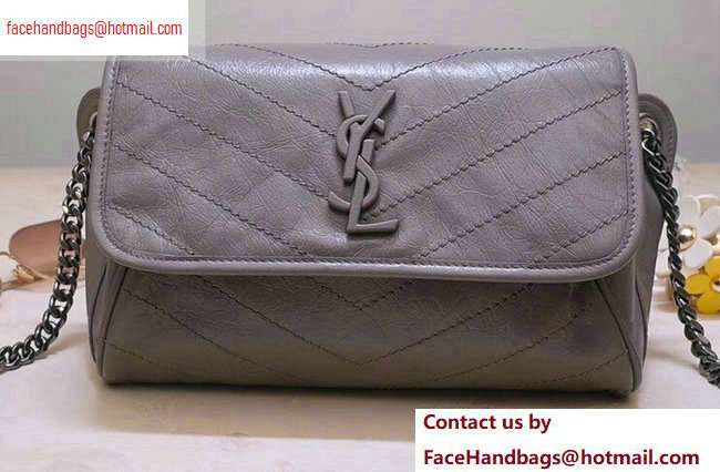 Saint Laurent Niki Body Bag in Crinkled Vintage Leather 577124 Light Gray
