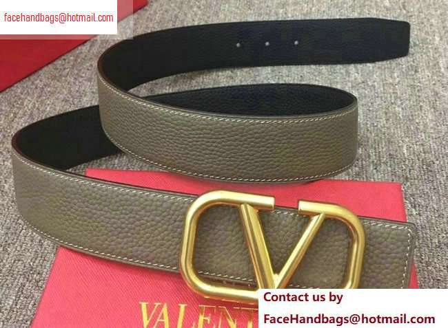 Valentino Width 4cm Togo Leather VLOGO Belt Gray