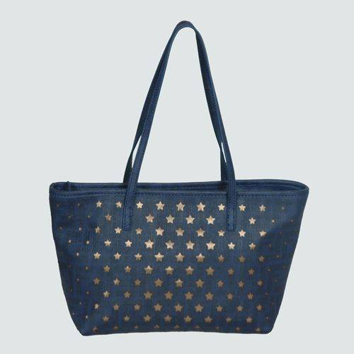 Fendi 2111 Blue "Roll" Canvas Tote Bag With Gold Hardware