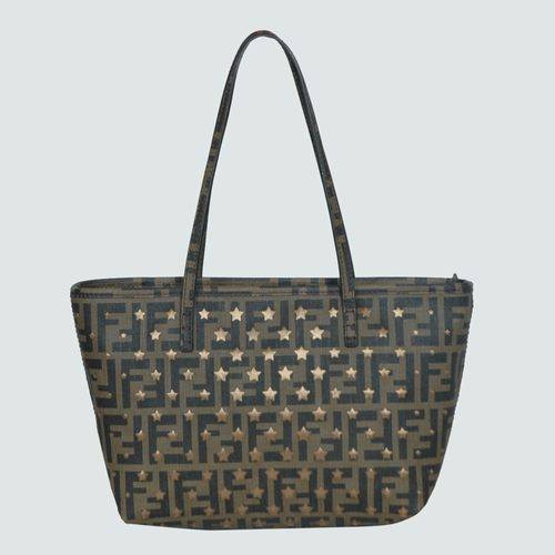 Fendi 2111 Coffee "Roll" Canvas Tote Bag With Gold Hardware