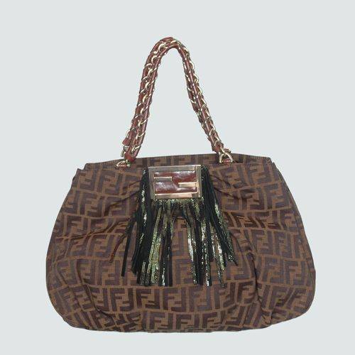Fendi 2293 Coffee Canvas Tote Bag With Gold Hardware