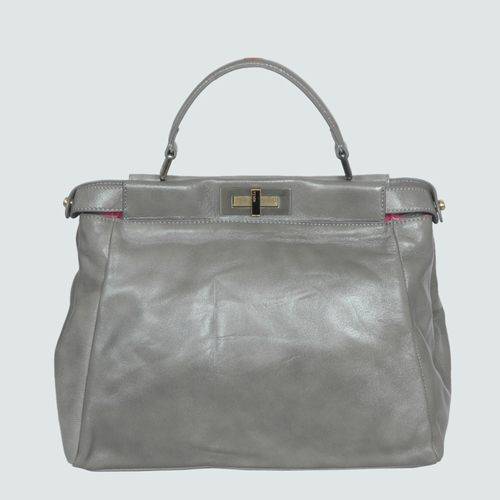 Fendi 2231 Gray Peek-A-Boo Leather Tote Bag With Gold Hardware