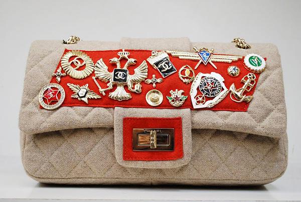 Chanel 36015 Khaki Wool Romanov Flap Knockoff Bag With Gold Hardware