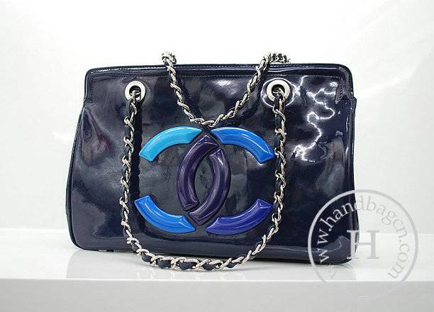 Chanel 36041 Knockoff Handbag Dark Blue Lipstick Patent Leather With Silver Hardware - Click Image to Close
