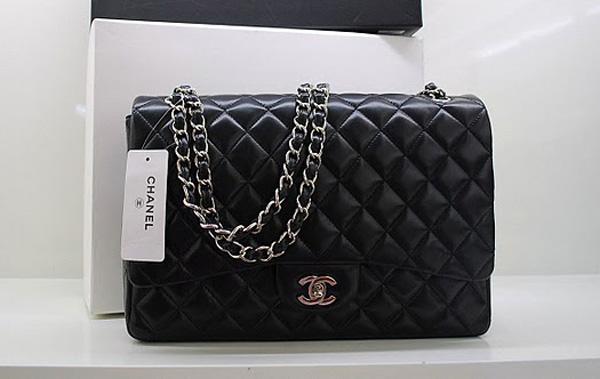 Chanel 36070 Designer Handbag Black Original Lambskin leather With Silver Hardware