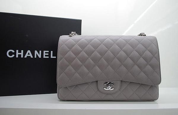 Chanel 36070 Designer Handbag Grey Original Caviar Leather With Silver Hardware