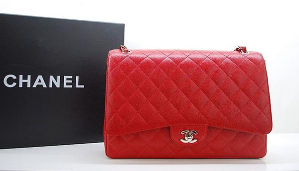 Chanel 36070 Designer Handware Red Original Caviar Leather With Silver Hardware