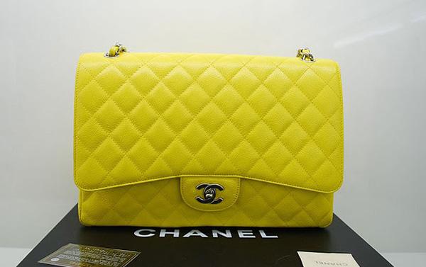 Chanel 36070 Designer Handbag Yellow Original Caviar Leather With Silver Hardware