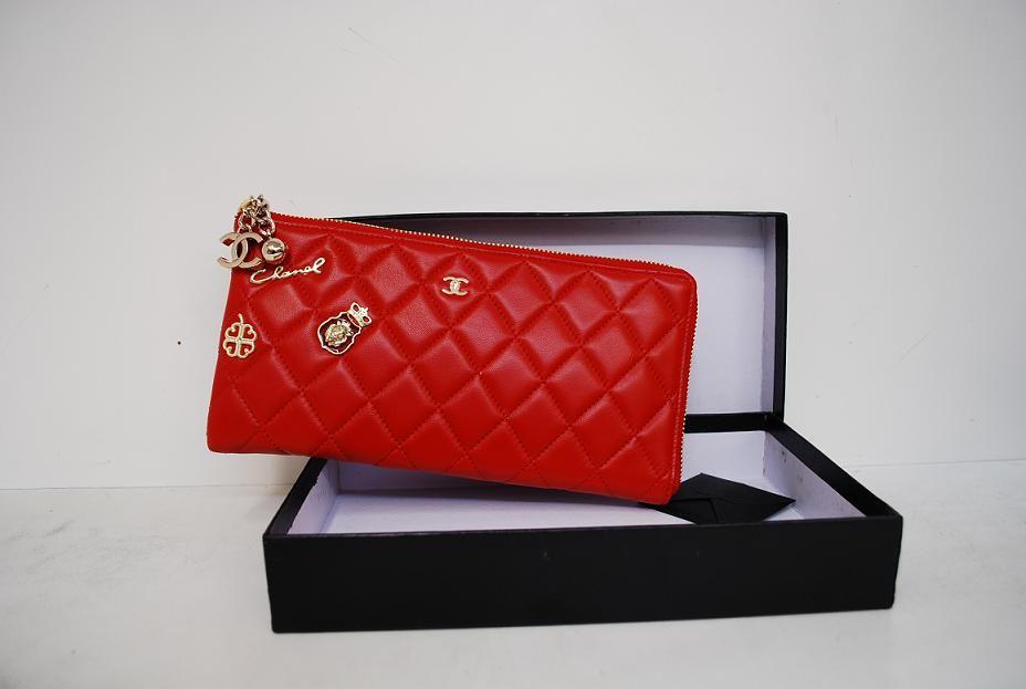 Chanel 37241 Red Lambskin Zip Evening Bag
