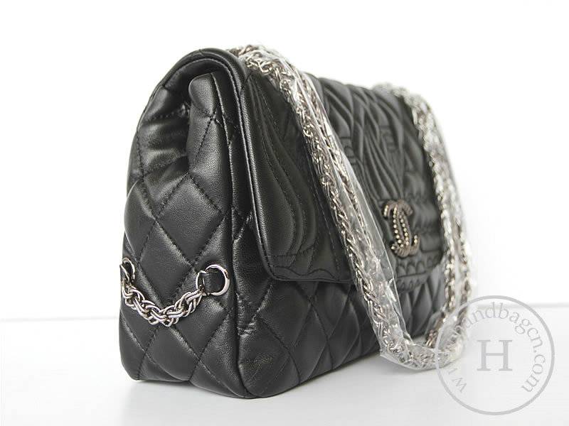Chanel 47048 Replica Handbag Black Lambskin Leather With Silver Hardware - Click Image to Close