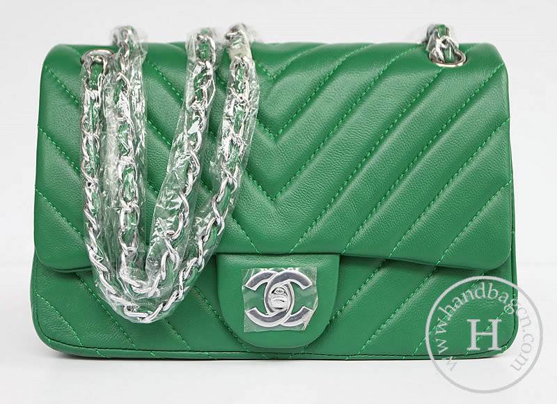 Chanel 48183 Replica Handbag Green Lambskin Leather With Silver Hardware - Click Image to Close