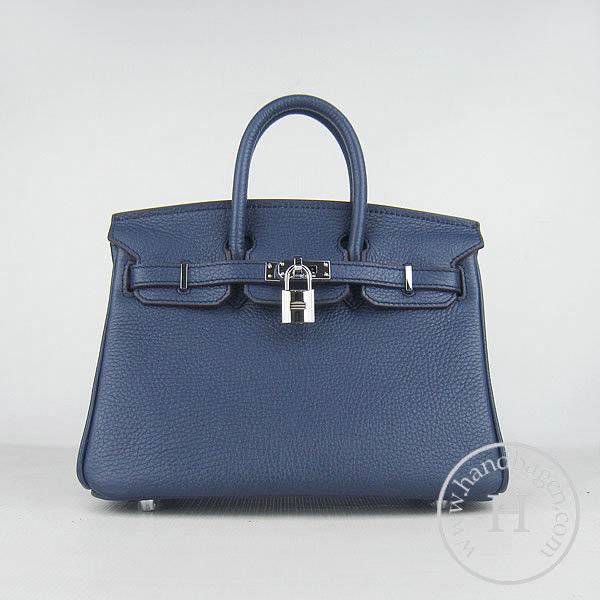 Hermes birkin 25cm 6068 Knockoff handbag Dark Blue Cow leather with Silver Hardware