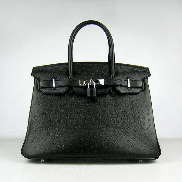 Hermes Birkin 30cm 6088 Black Ostrich Leather With Silver Hardware