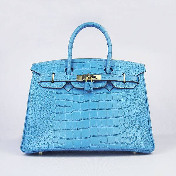 Hermes Birkin 30cm 6088 Medium Blue Alligator Leather With Gold ...