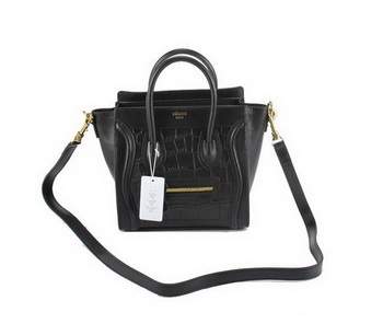 Celine Luggage Bag Nano 20cm - 98168 Black Croco Veins Leather