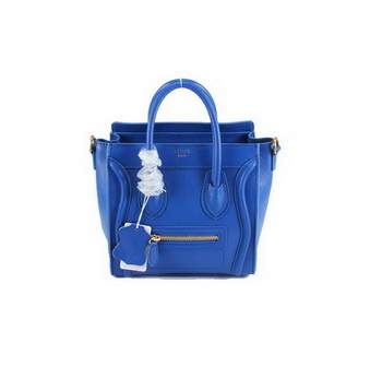 Celine Luggage Bag Nano 20cm - 98168 Blue Lambskin Leather